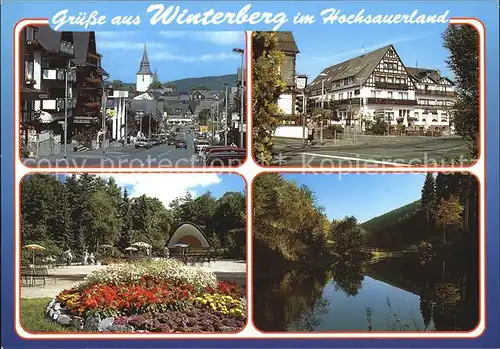 Winterberg Hochsauerland Strassenpartie Fachwerkhaeuser Kurpark Teich Kat. Winterberg