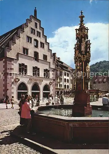 Freiburg Breisgau Muensterplatz mit Kornhaus und Fischbrunnen Kat. Freiburg im Breisgau