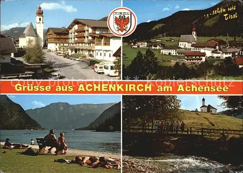 Achenkirch Pfarrkirche Dorfzentrum Ortsansicht Strand Achensee St Anna Kapelle Kat. Achenkirch am Achensee