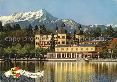 Velden Woerther See Alpenseebad Promenade mit Schloss und Mittagskogel Karawanken Kat. Velden am Woerther See