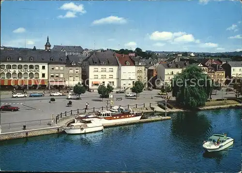 Remich Esplanade et Moselle Uferstrasse an der Mosel Motorboot Kat. Luxemburg