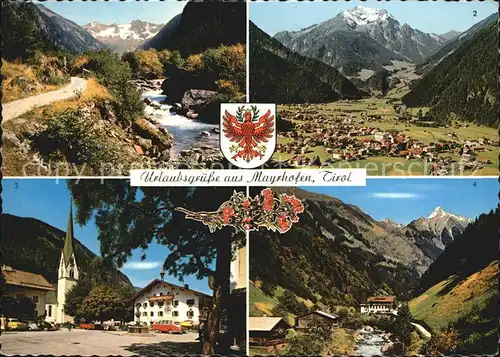 Mayrhofen Zillertal Motiv aus der Stillupp Gruenberg Strassenbild mit Kramerwirt Zillergrund gegen Brandbergkolm Kat. Mayrhofen