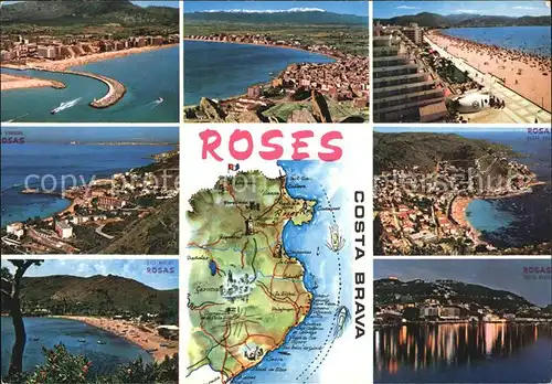 Roses Costa Brava Strand Luftaufnahmen Panoramakarte Nachtaufnahme Kat. Spanien