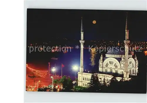 Istanbul Constantinopel Moschee und Bosporus bei Nacht Kat. Istanbul