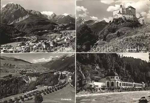 Scuol Tarasp Vulpera Gesamtansicht mit Alpenpanorama Schloss Tarasp Trinkhalle / Scuol /Bz. Inn