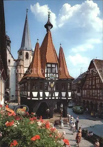 Michelstadt Rathaus aus dem Jahre 1484 Historisches Gebaeude Altstadt Kirche Fachwerkhaeuser Kat. Michelstadt