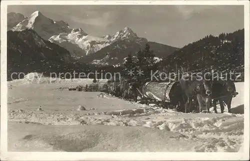 Schloss Elmau Ochsenkarren Winterlandschaft Alpenpanorama Kat. Kufstein