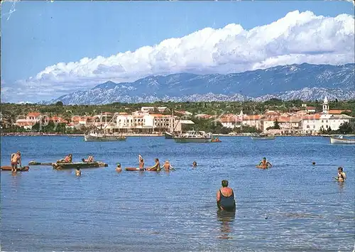 Novalja Badestrand Blick zu den Bergen Kat. Insel Pag