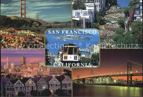 San Francisco California Golden Gate Bridge Nachtaufnahme Serpentinen Cable Car Skyline Kat. San Francisco
