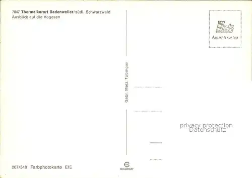 Badenweiler Terrasse Ausblick auf die Vogesen Thermalkurort Schwarzwald Kat. Badenweiler