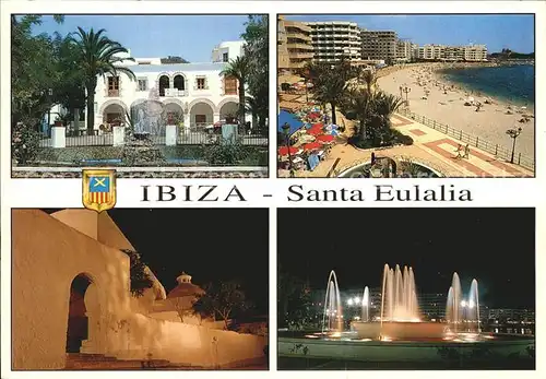 Santa Eulalia del Rio Hotelanlage Swimming Pool Strand Wasserspiele Kirchberg Nachtaufnahme Kat. Ibiza Islas Baleares