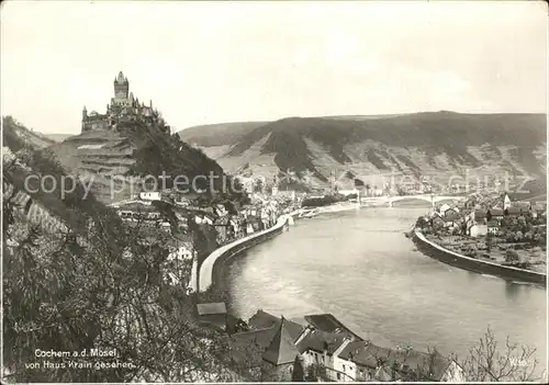 Cochem Mosel Blick vom Haus Krain auf Burg und Mosel Kat. Cochem