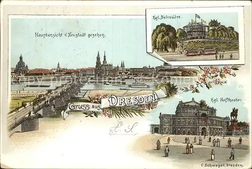 Dresden Hauptansicht von Neustadt Belvedere Hoftheater Kat. Dresden Elbe