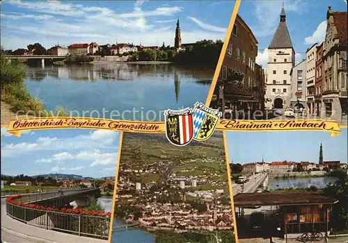 Braunau Inn Vorstadtmit Stadtturm Blick nach Simbach Luftaufnahme