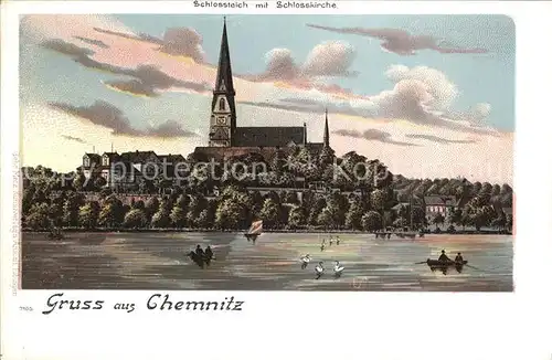 Chemnitz Schlossteich mit Schlosskirch Kat. Chemnitz