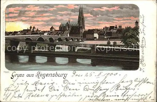 Regensburg Stadtansicht dom Abendrot Kat. Regensburg