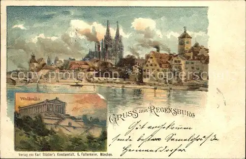 Regensburg Walhalla Panorama Kuenstlerkarte Kat. Regensburg