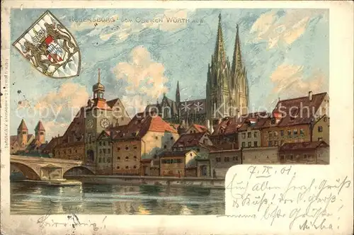 Regensburg Blick vom oberen Woerth Dom  Kat. Regensburg