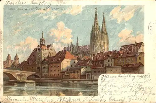 Regensburg Blick vom Oberen Woerth Dom Kat. Regensburg
