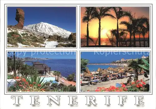 Tenerife Landschaft Sonnenuntergang unter Palmen Strand Promenade Kat. Islas Canarias Spanien