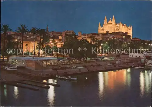 Palma de Mallorca Detalle nocturno del Puerto Hafen Kathedrale Nachtaufnahme Kat. Palma de Mallorca