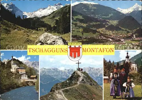 Tschagguns Vorarlberg Gauertal Galm und Zimba Wallfahrtskirche Gipfelkreuz Galmerjoch Montafoner Trachten Kat. Tschagguns
