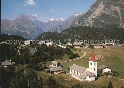 Maloja GR Ortsansicht mit Kirche Alpenpanorama Kat. Maloja Graubuenden