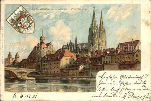 Regensburg Blick vom Oberen Woerth Dom Kat. Regensburg