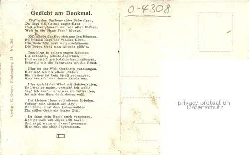 Treseburg Harz Dammbachshaus Pfeildenkmal Gedicht Kat. Treseburg