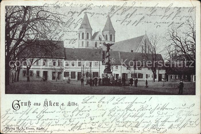 Aken Elbe Kirche Ortsansicht Kat. Aken Nr. wx93180 oldthing