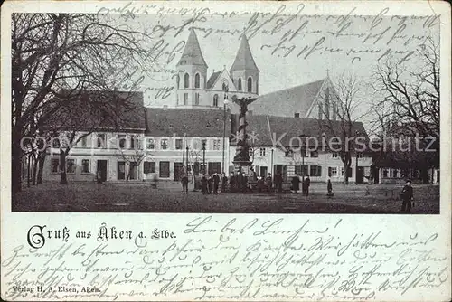 Aken Elbe Kirche Ortsansicht Kat. Aken