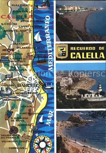 Calella Landkarte Strand Kueste Meerblick Kat. Barcelona