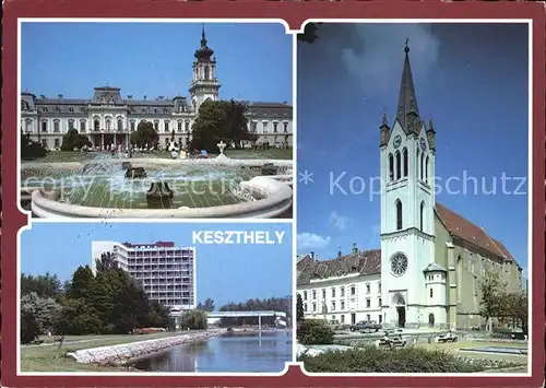 Keszthely Wasserspiele Hochhaus Hotel Kirche Kat. Balaton Plattensee