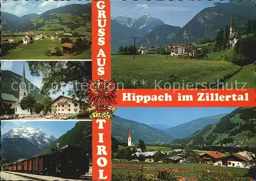 Hippach Kirche Bahn Gesamtansicht Kat. Hippach