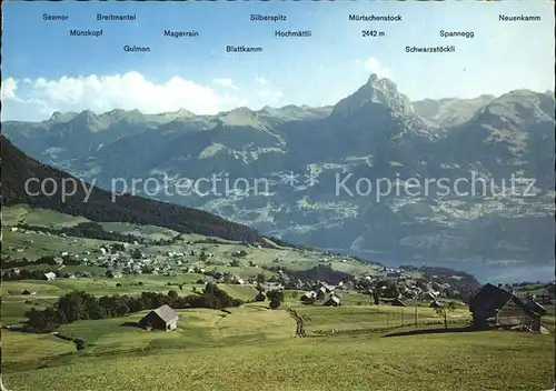 Amden SG Blick auf Walensee und Muertschenstock Alpenpanorama Kat. Amden