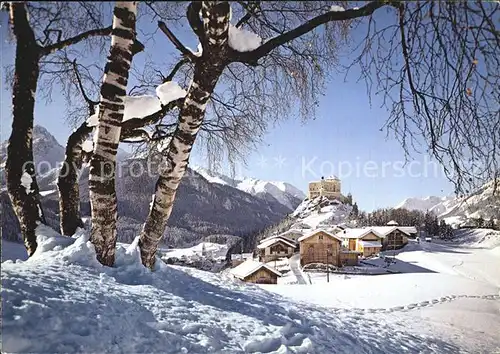 Tarasp Schloss Winterpanorama Alpen Kat. Tarasp