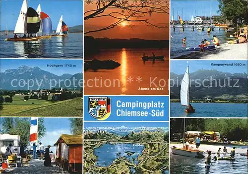 Felden Chiemsee Campingplatz Chiemsee Segeln Strand Abenddaemmerung Hochgern Kampenwand  Kat. Bernau a.Chiemsee