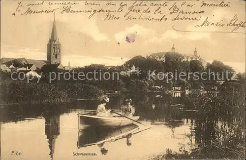 Ploen See Schwanensee Bootfahren Kirche Kat. Ploen