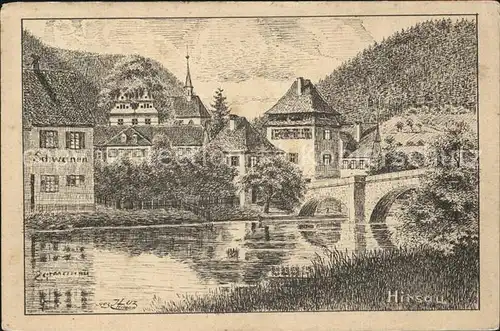 Hirsau Kloster Bruecke Zeichnung Kuenstlerkarte Kat. Calw