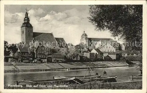 Havelberg Blick auf Dom und Pfarrkirche Uferpartie an der Havel Kat. Havelberg