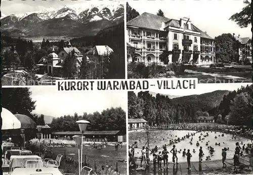 Warmbad Villach Teilansicht mit Alpenpanorama Kurort Kurhaus Restaurant Freibad Kat. Villach