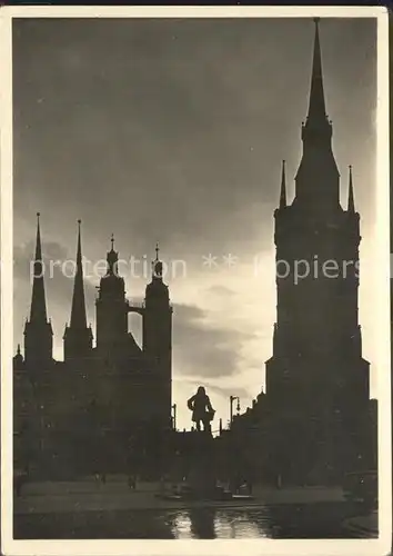 Halle Saale Silhouette nach Sonnenuntergang Kat. Halle