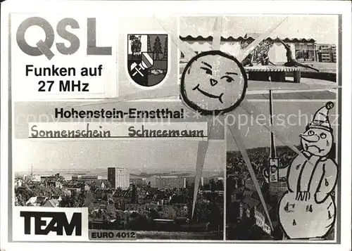Hohenstein Ernstthal QSL Funk Sonnenschein Schneemann Kat. Hohenstein Ernstthal