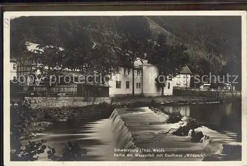 Schwarzburg Thueringer Wald Partie am Wasserfall mit Gasthaus Wildpark Kat. Schwarzburg