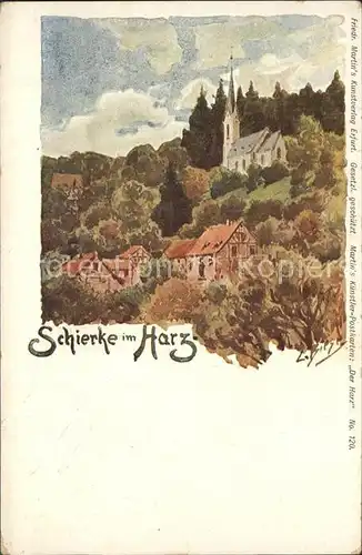 Schierke Harz Kirche Kuenstlerkarte Kat. Schierke Brocken
