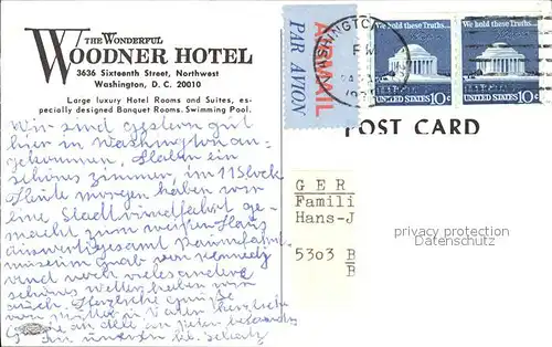 Washington DC Hotel Woodner  Kat. Washington