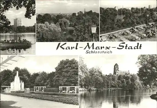 Karl Marx Stadt Schlossteich Boot Brunnen Kat. Chemnitz