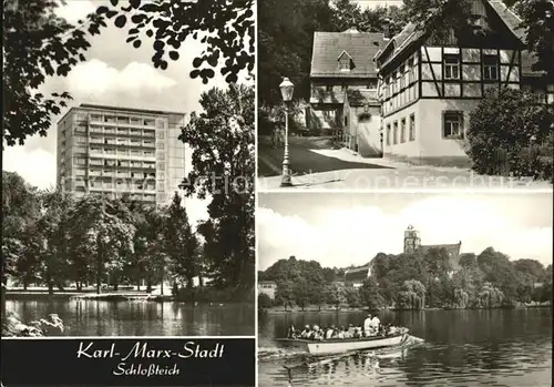 Karl Marx Stadt Schlossteich Boot Altes Haus  Kat. Chemnitz