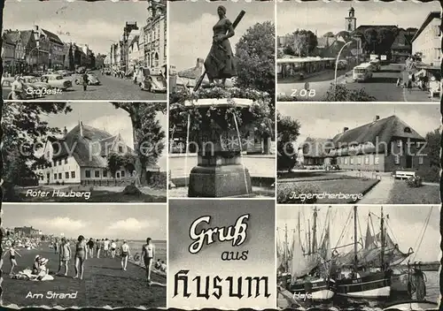 Husum Nordfriesland Grossestr Brunnen ZOB Roter Hauberg Jugendherberge Strand Hafen Fischkutter Kat. Husum