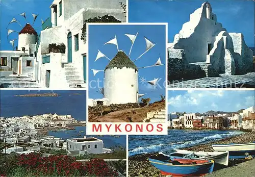 Mykonos Kykladeninsel aegaeis Teilansicht Hafen Windmuehle Kat. 